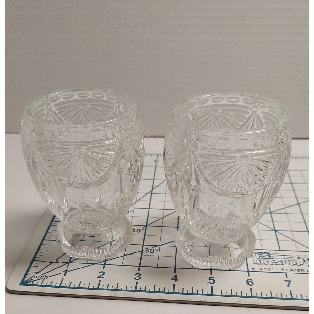 Set 2 Vtg Crystal Clear Industries Fan Pattern Votive Cut Glass Candle Holder
